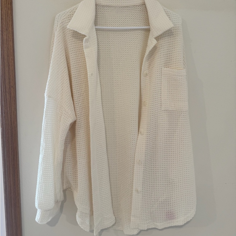 Amazon Women's Cream Waffle Knit Cardigan